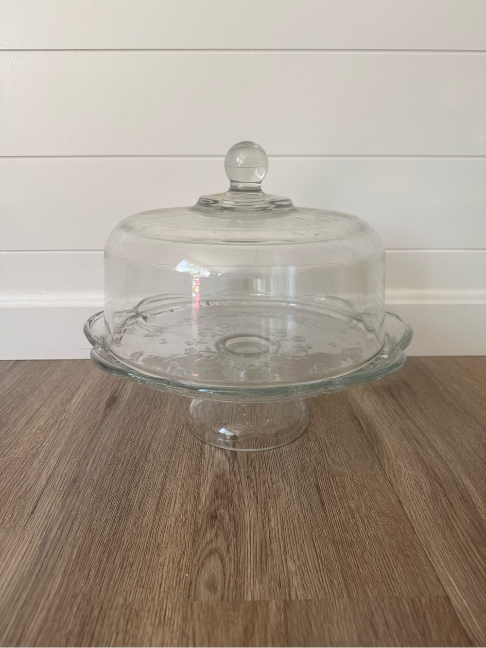 Vintage Anchor Hocking Cake Stand Pedestal Flower Pattern